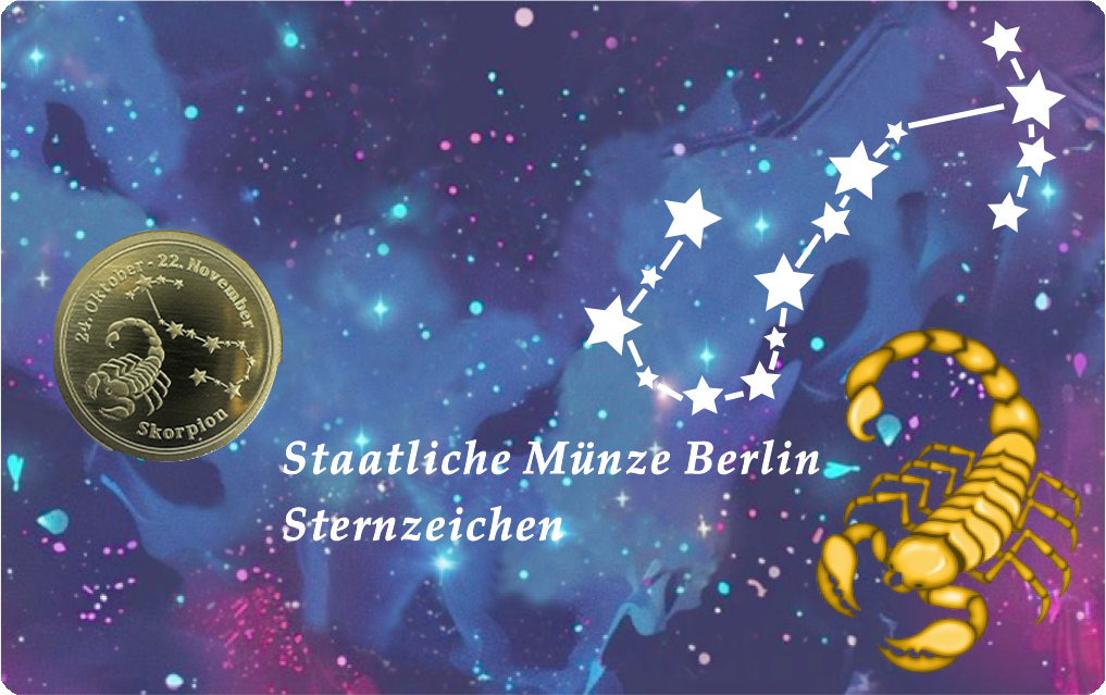 Sternzeichen-Coin Card mit 1 g Feingold &ndash; Skorpion