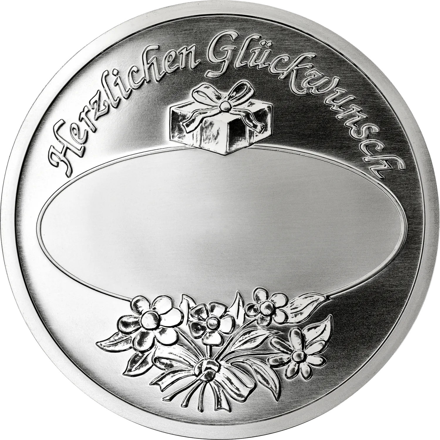 Gl&uuml;ckwunschmedaille 999 Feinsilber, 50 g, mit Gravur