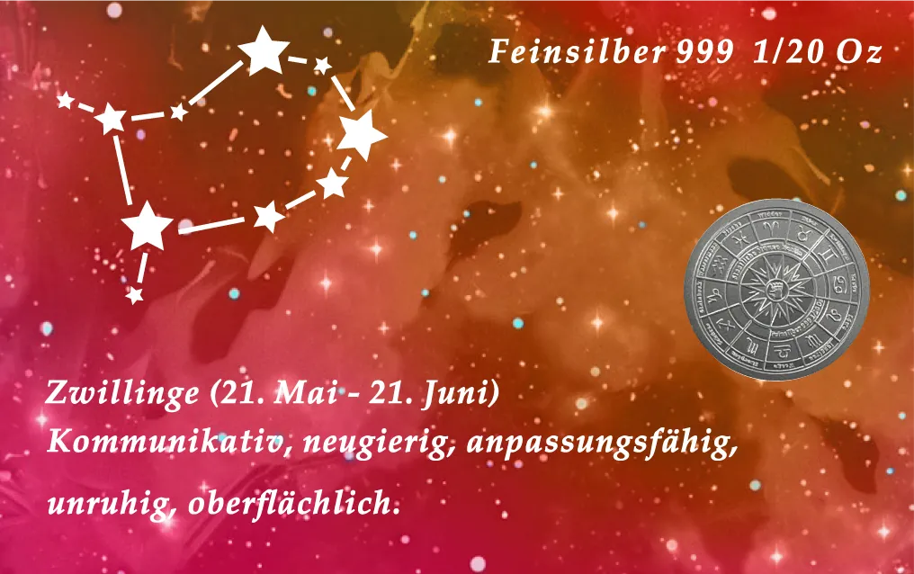 Sternzeichen - Zwillinge - 1/20 Unze 999 Feinsilber