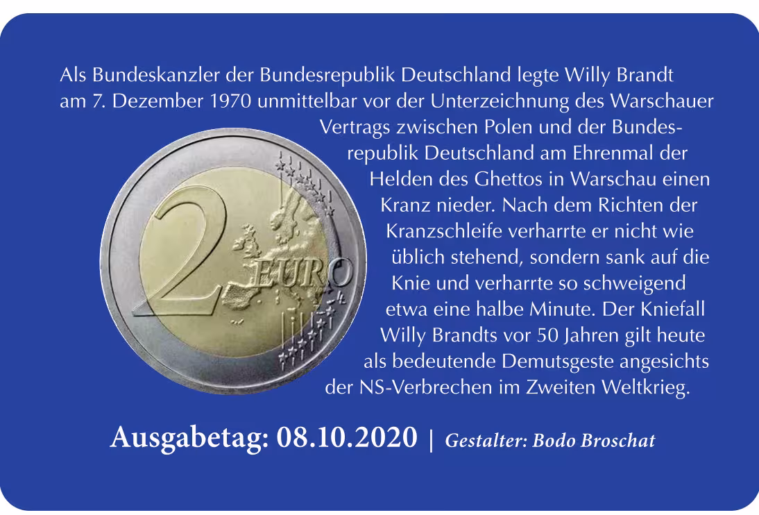 2-Euro M&uuml;nze -Coin-Card "50 Jah­re Knie­fall von War­schau