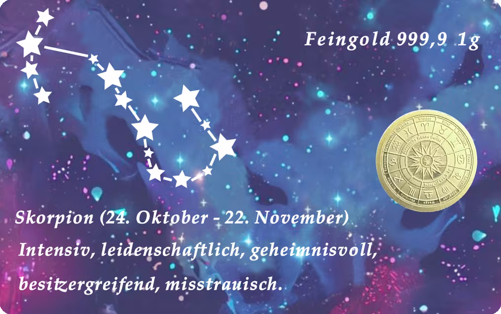 Sternzeichen-Coin Card mit 1 g Feingold &ndash; Skorpion