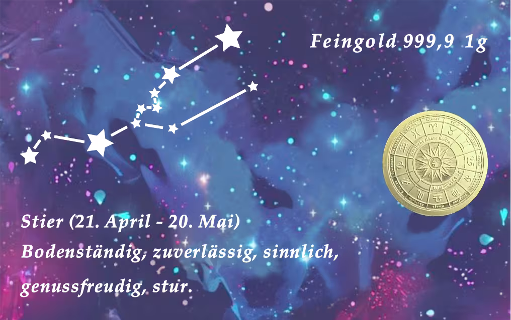Sternzeichen-Coin Card mit 1 g Feingold – Stier - Sternzeichen in 999,9 Feingold Stier