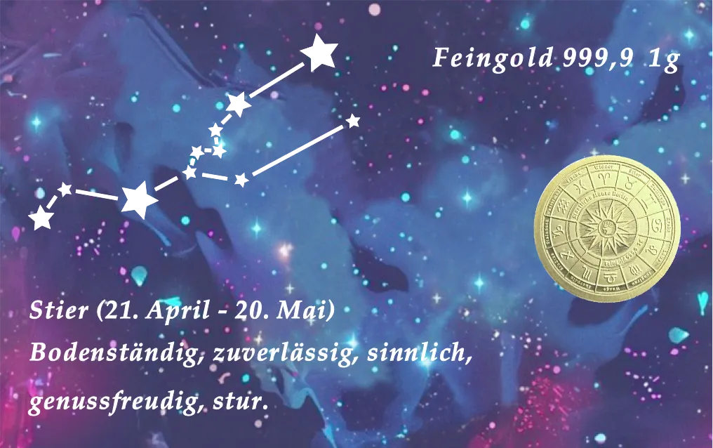 Sternzeichen-Coin Card mit 1 g Feingold – Stier - Sternzeichen in 999,9 Feingold Stier