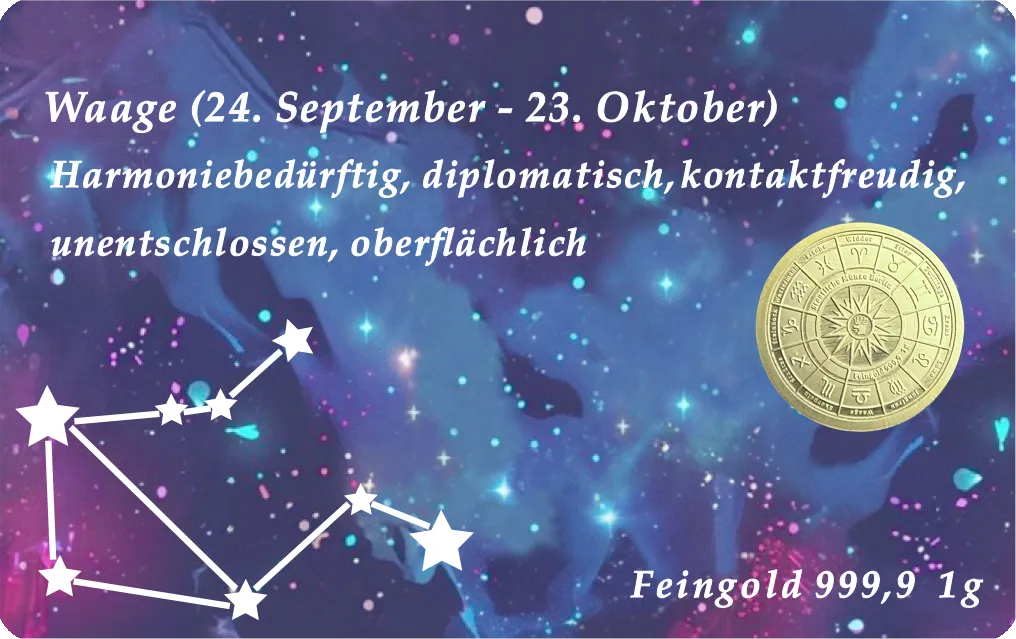 Sternzeichen-Coin Card mit 1 g Feingold &ndash; Waage