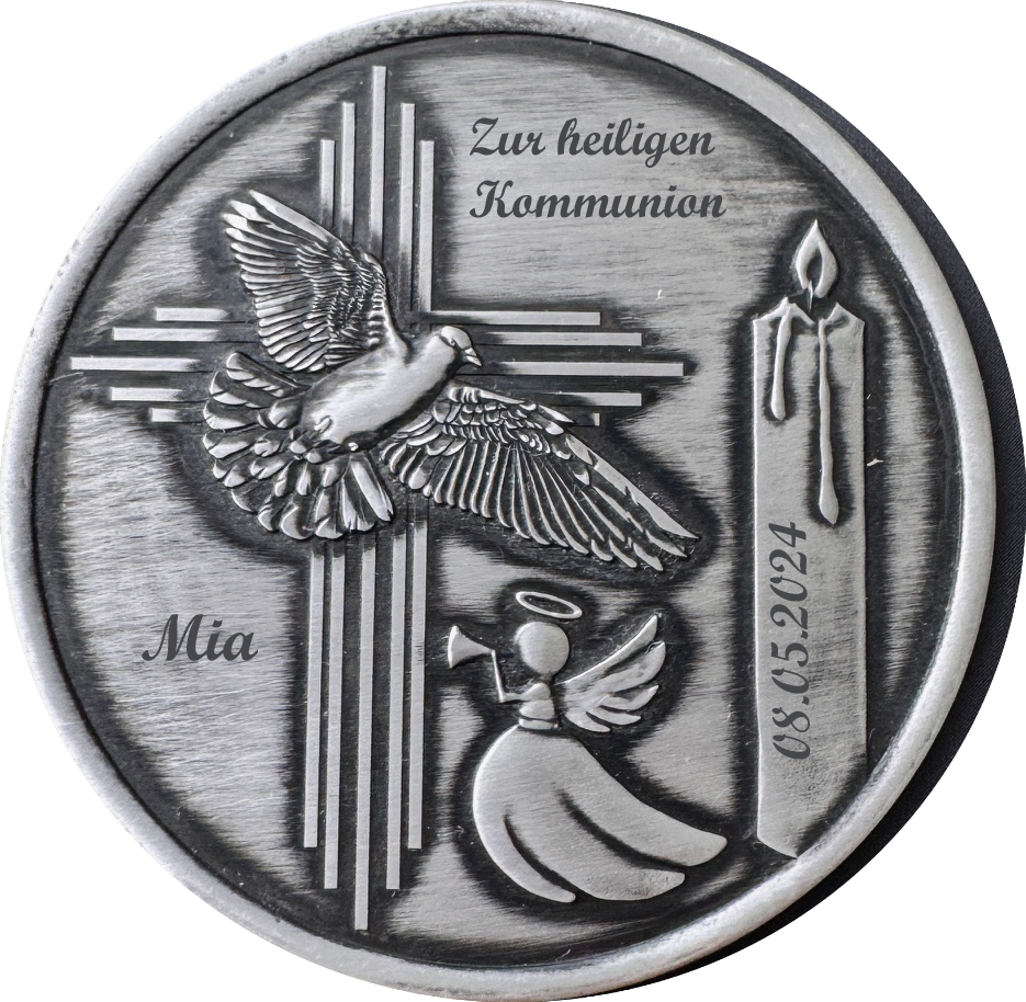 Kommunionsmedaille Cu-versilbert, patiniert