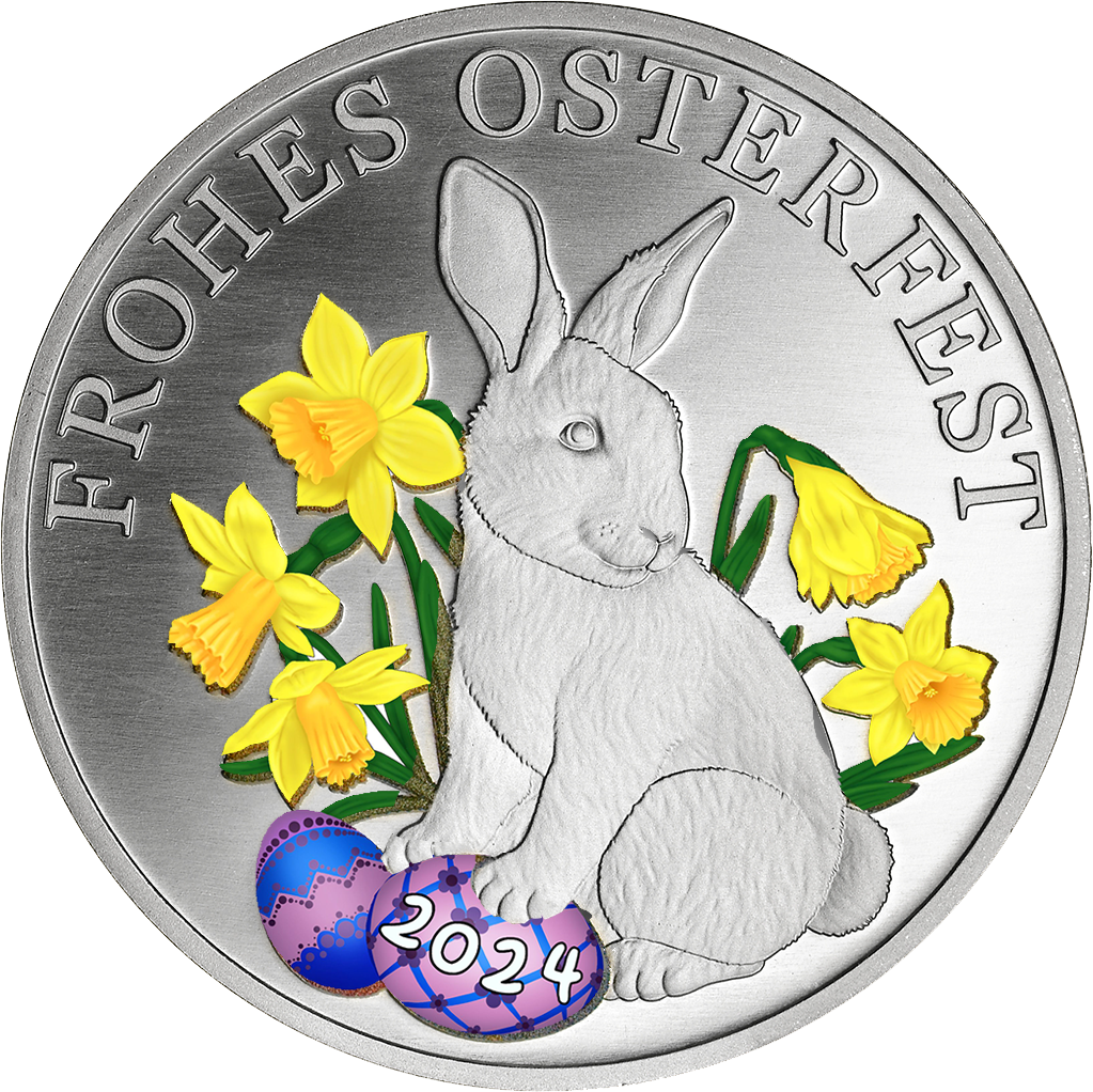 Oster-Gedenkprägung 1/3 Unze, 999/1000 Feinsilber, mit hochwertiger Farbveredelung