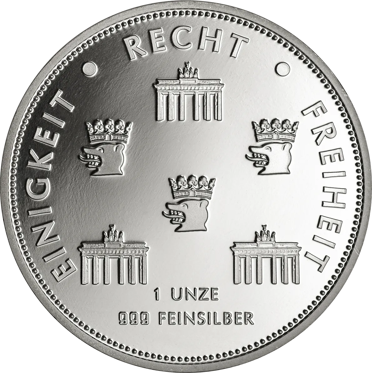 Rückseite Umschrift: Einigkeit, Recht und Freiheit, Punzierung , Logo der Münze Berlin sowie das