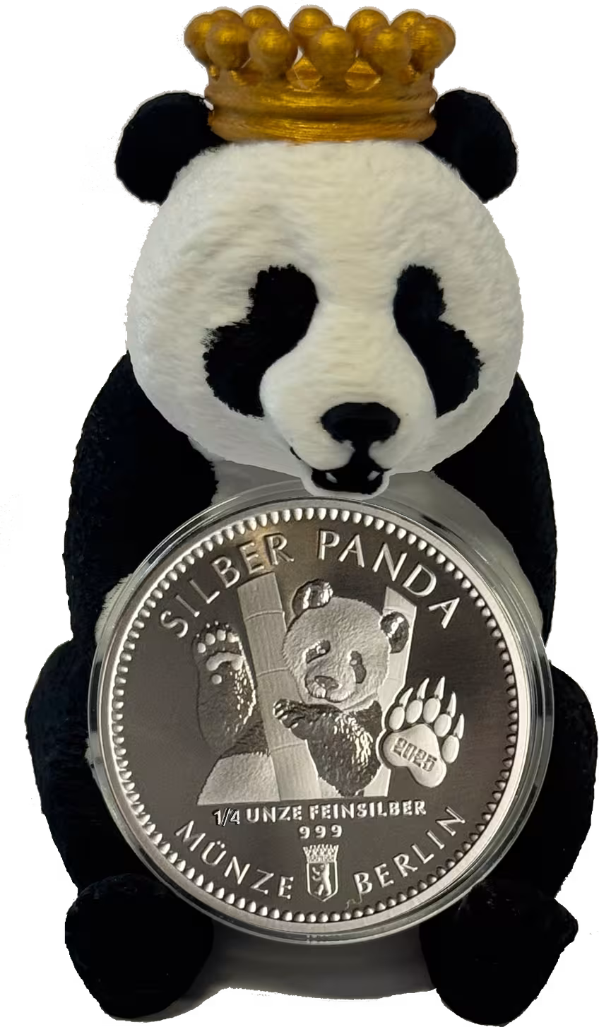 Silber Panda 2025 1/4 Unze mit Panda B&auml;r Aufsteller