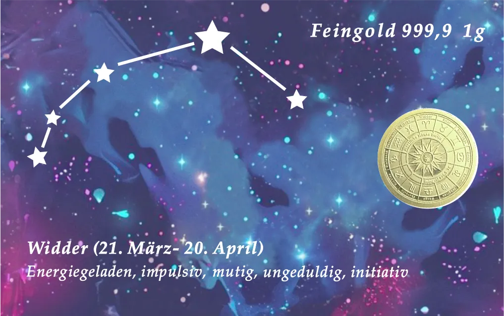 Sternzeichen-Coin Card mit 1 g Feingold &ndash; Widder