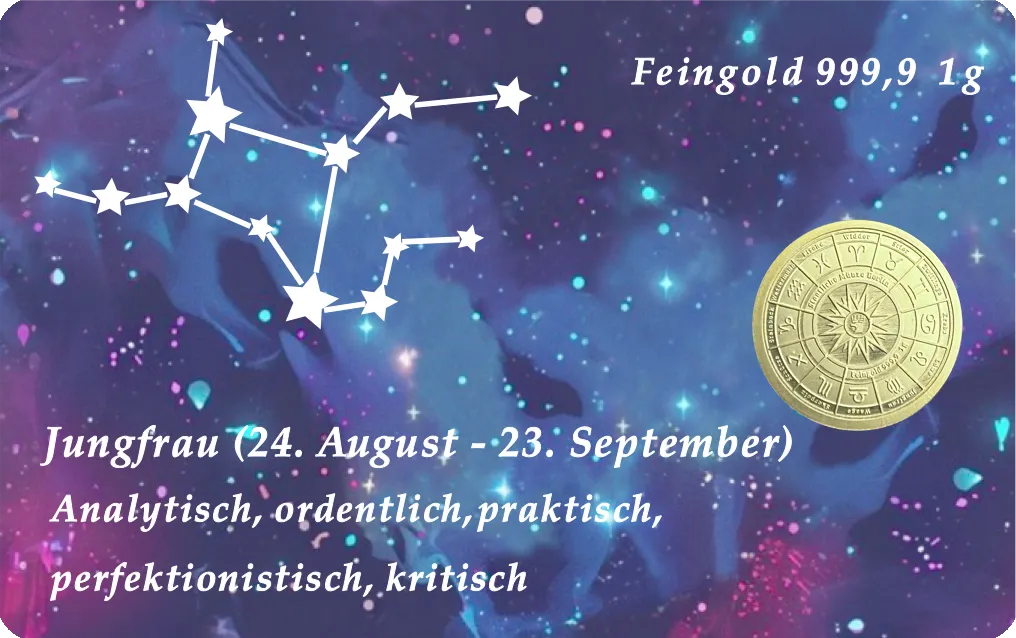 Sternzeichen-Coin Card mit 1 g Feingold &ndash; Jungfrau