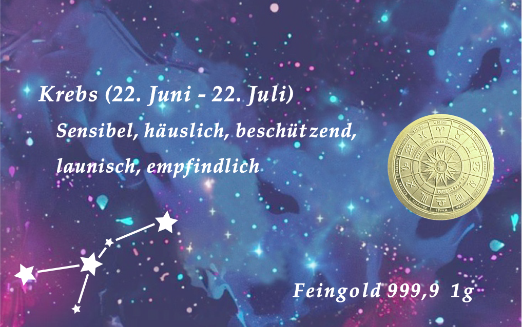 Sternzeichen-Coin Card mit 1 g Feingold &ndash; Krebs