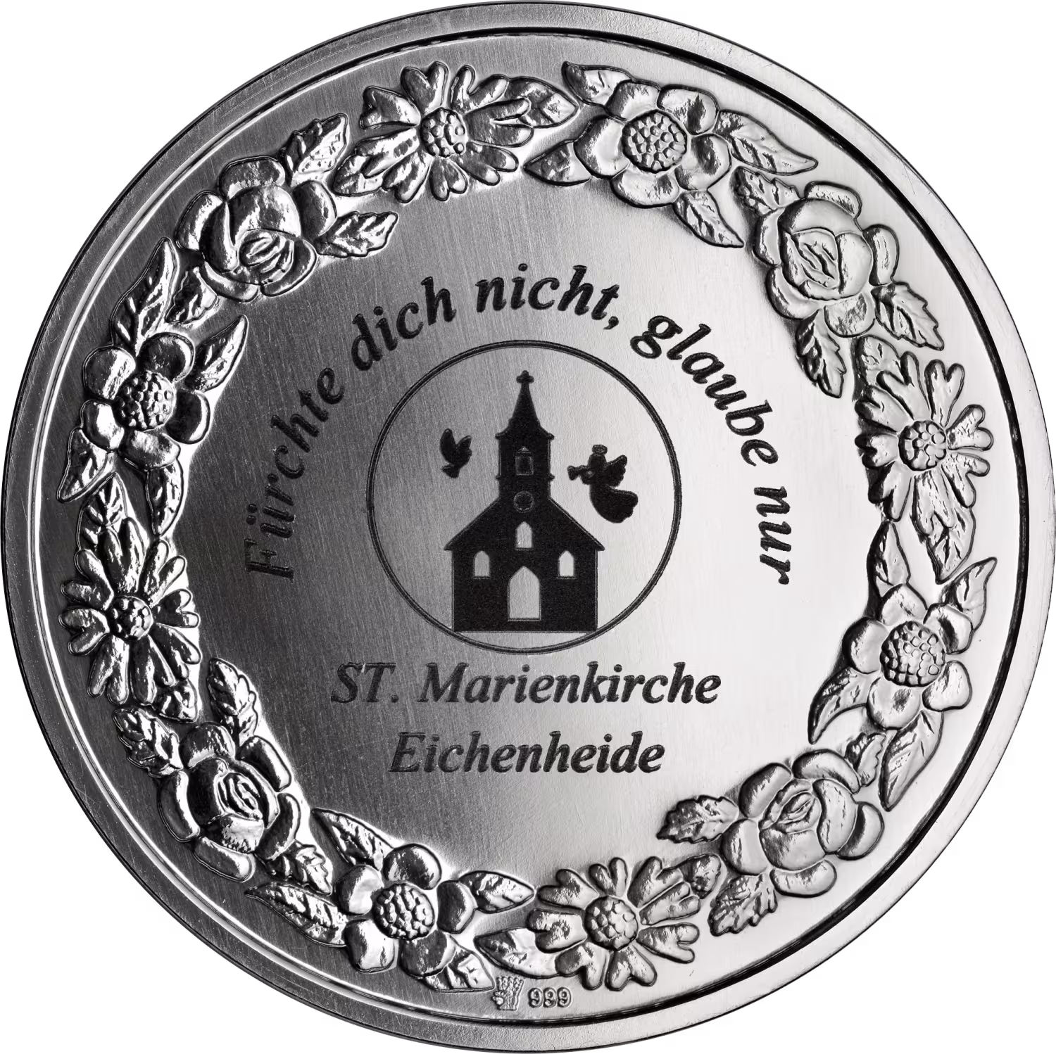 Kommunionsmedaille 999 Feinsilber, mit individueller Gravur - Motiv 1