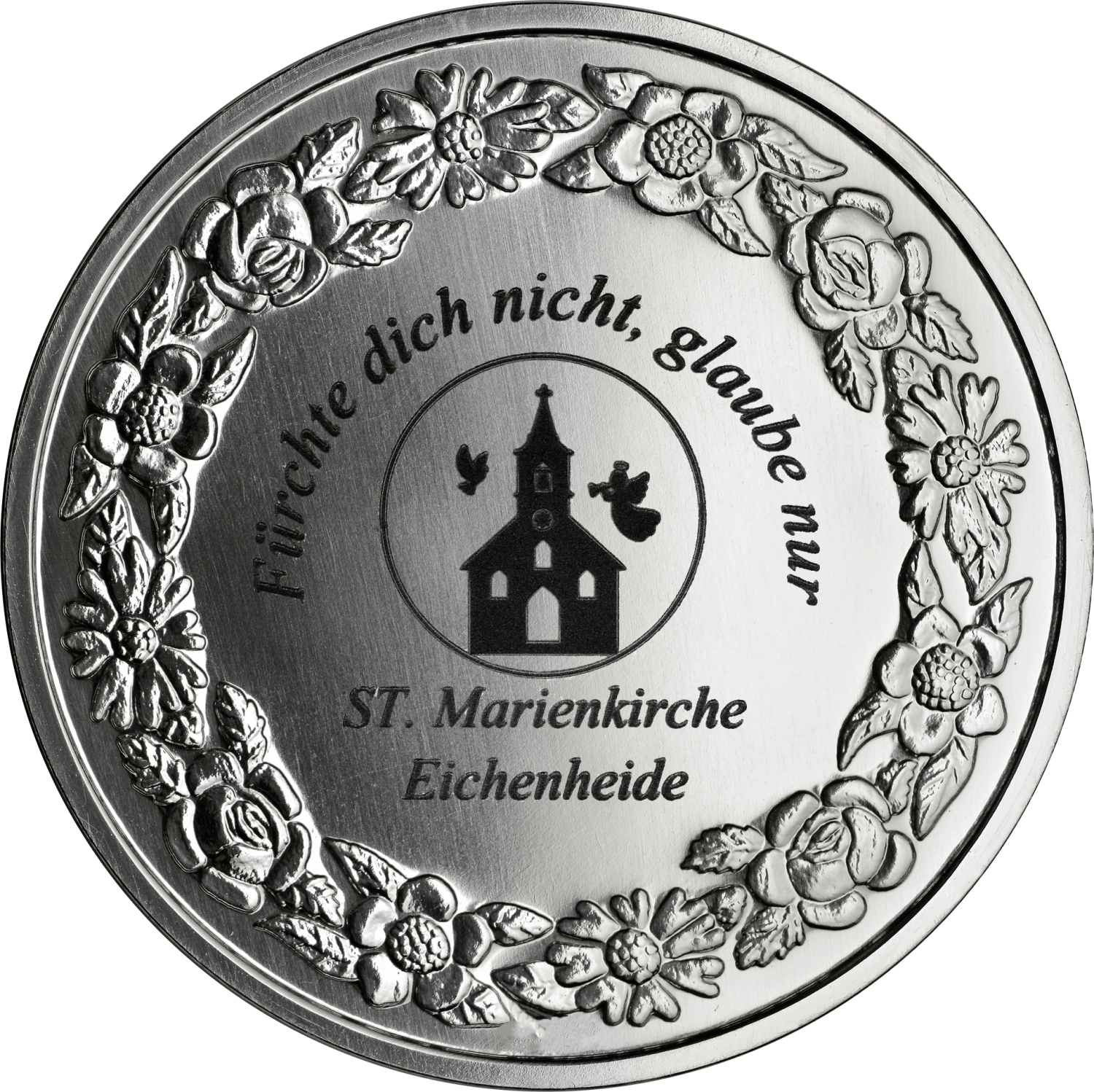 Kommunionsmedaille 999 Feinsilber, patiniert mit Schweberahmen - Motiv 2