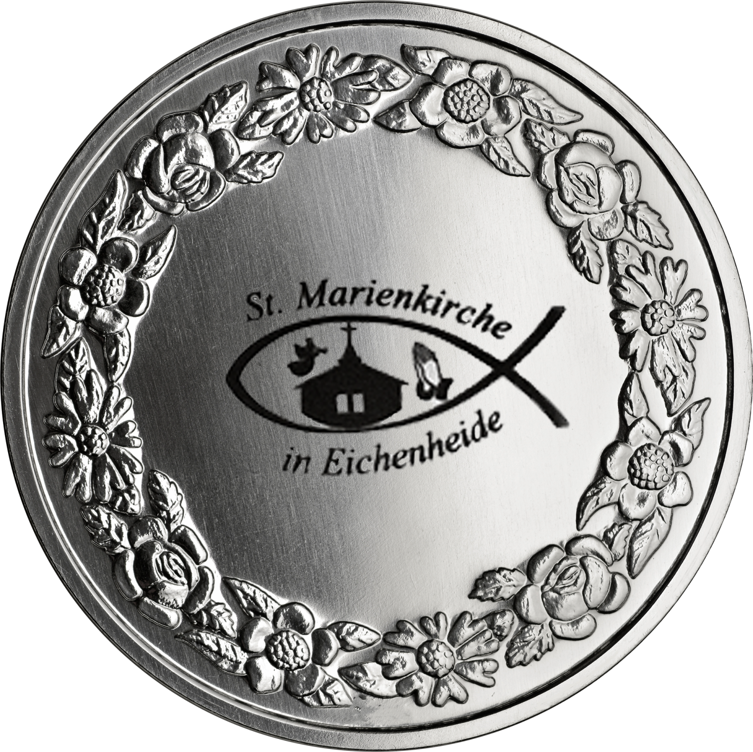 Kommunionsmedaille 999 Feinsilber, patiniert mit Schweberahmen - Motiv 3