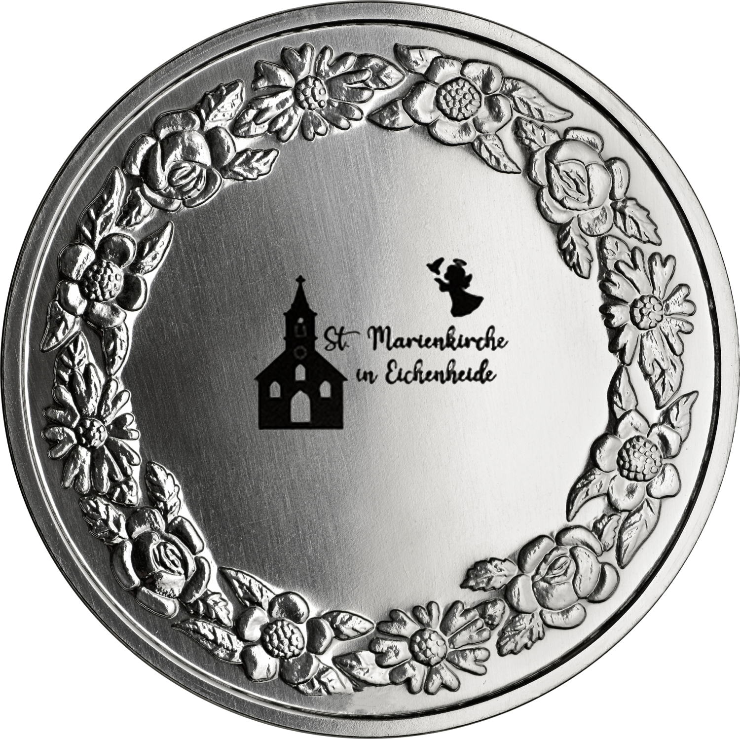 Kommunionsmedaille 999 Feinsilber, patiniert mit Schweberahmen - Motiv 4