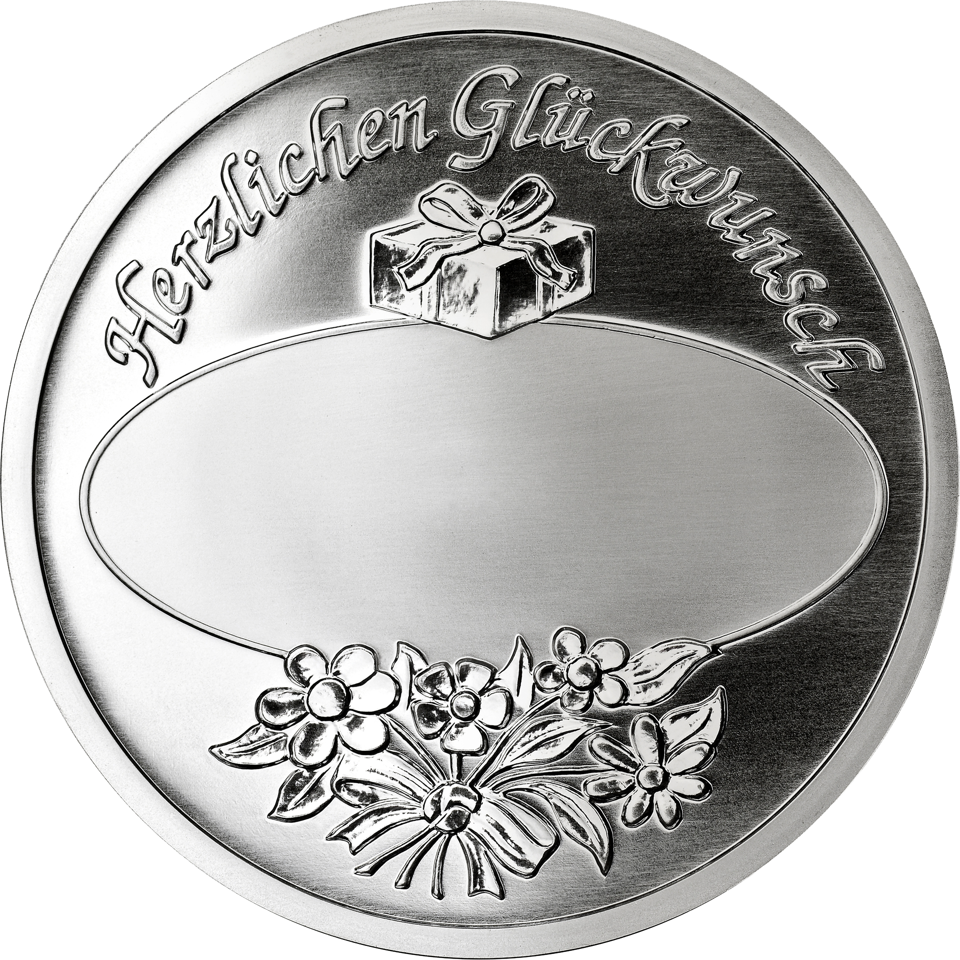 Glückwunschmedaille 999 Feinsilber, 50 g, mit Gravur