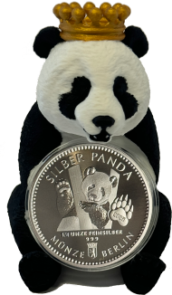 Silber Panda 2025 1/4 Unze mit Panda Bär Aufsteller