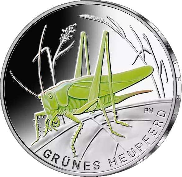 5 Euro-Sammlermünze - Grünes Heupferd - Vorderseite 5 Euro Grünes Heupferd