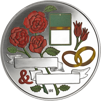 Rosenhochzeit - mit Gravur und edler Farbverzierung 50 g Feinsilber