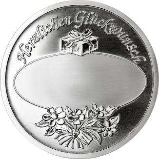 Glückwunschmedaille 999 Feinsilber, 50 g, mit Foto