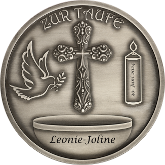 Taufmedaille patiniert mit Gravur
