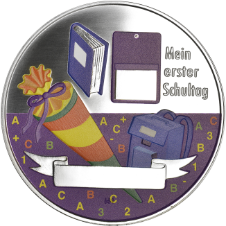 Mein erster Schultag 999/1000 Feinsilber mit edler Farbverzierung 50 g Feinsilber