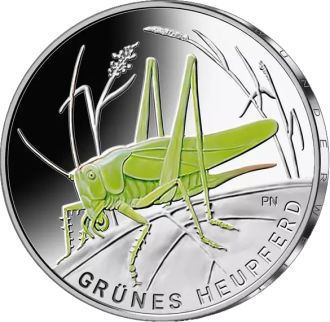 5 Euro-Sammlermünze - Grünes Heupferd - Vorderseite 5 Euro Grünes Heupferd