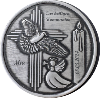 Kommunionsmedaille Cu-versilbert, patiniert