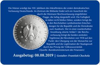 20-Euro Münze 2019-Coin Card "100 Jahre Weimarer Reichsverfassung"