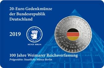 20-Euro Münze 2019-Coin Card 100 Jahre Weimarer Reichsverfassung