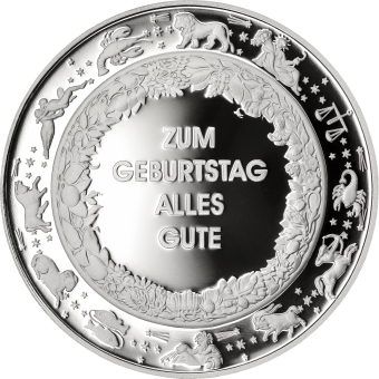 Geburtstagsmedaille 999 Feinsilber, 40 mm, 20 g, mit Gravur