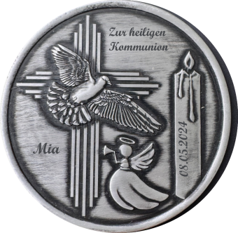Kommunionsmedaille Cu-versilbert, patiniert