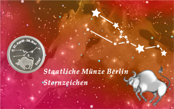 CoinCard mit Sternzeichen-Motiv \ Stier\ Prägung 999 Feinsilber - 1/20 Unze.