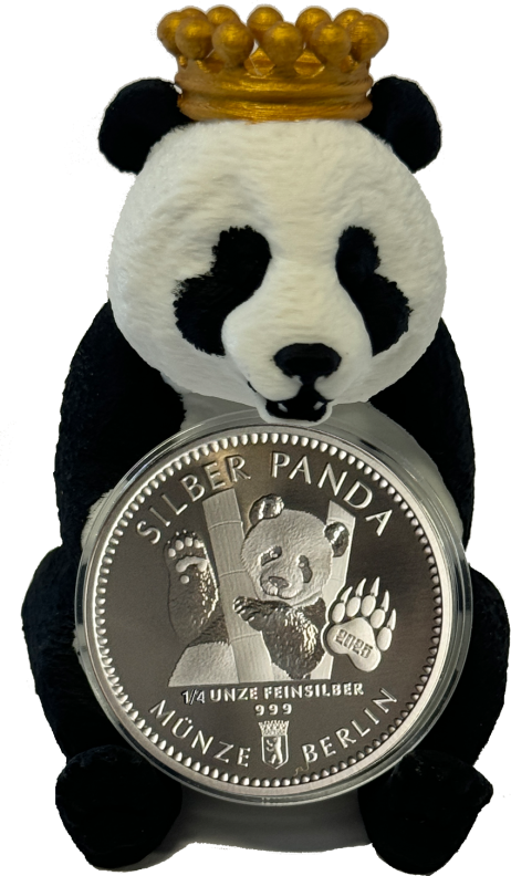 Silber Panda 2025 1/4 Unze mit Panda Bär Aufsteller