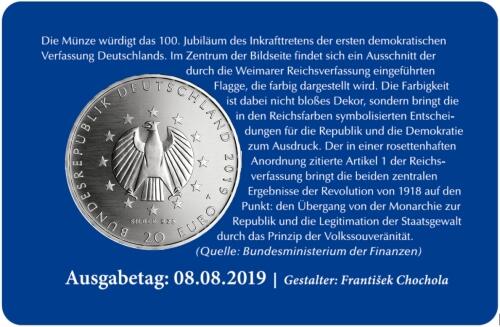 20-Euro-Coin Card "100 Jahre Weimarer Reichsverfassung"