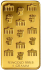 Rückseite eines 1-Gramm-Goldbarens aus Feingold 999,9, verziert mit einem wiederkehrenden Muster aus