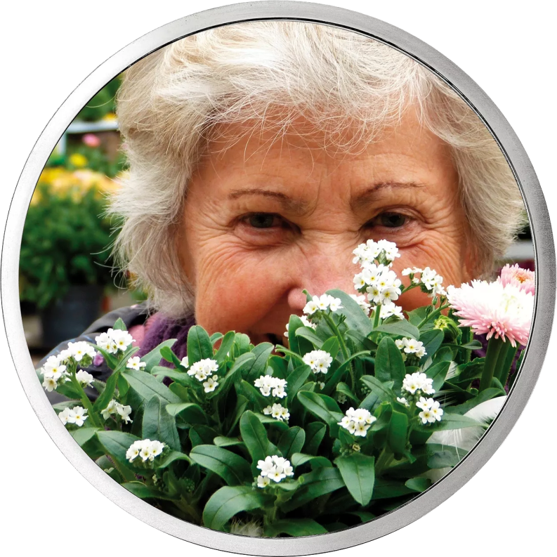 Geburtstagsmedaille, Cu-versilbert, mit Foto