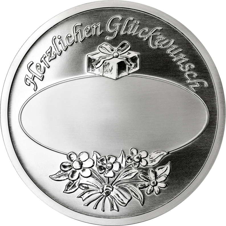 Glückwunschmedaille 999 Feinsilber, 50 g, mit Foto