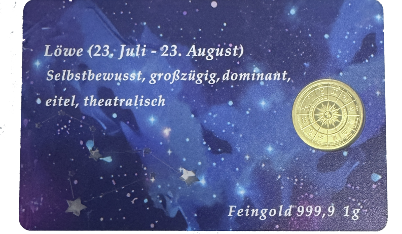 Sternzeichen-Coin Card mit 1 g Feingold – Löwe