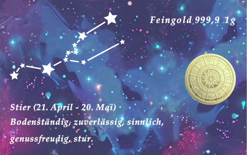 Sternzeichen-Coin Card mit 1 g Feingold – Stier - Sternzeichen in 999,9 Feingold Stier