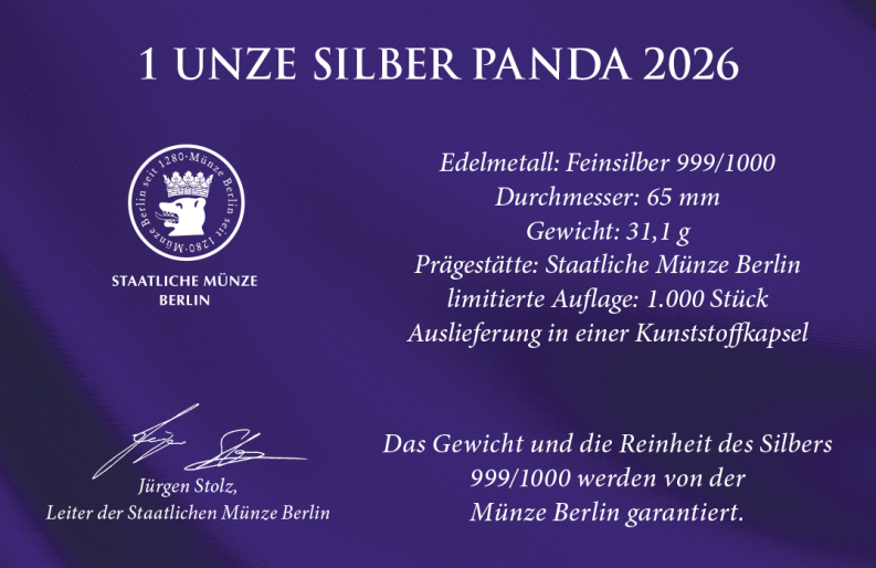 Silber Panda 2026 XL-Format 65 mm