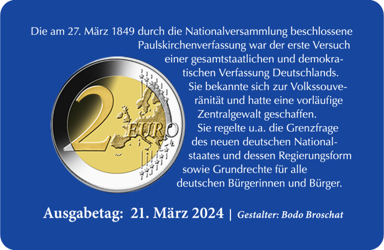 2-Euro Gedenkmünze 2024 - 175. Jubiläum Paulskirchenverfassung