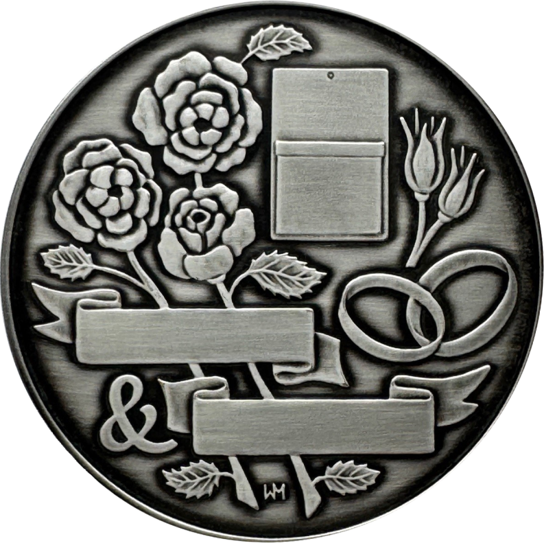 Hochzeitsmedaille patiniert - Cu-versilbert