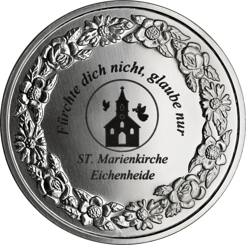 Kommunionsmedaille 999 Feinsilber, patiniert mit Schweberahmen - Motiv 2