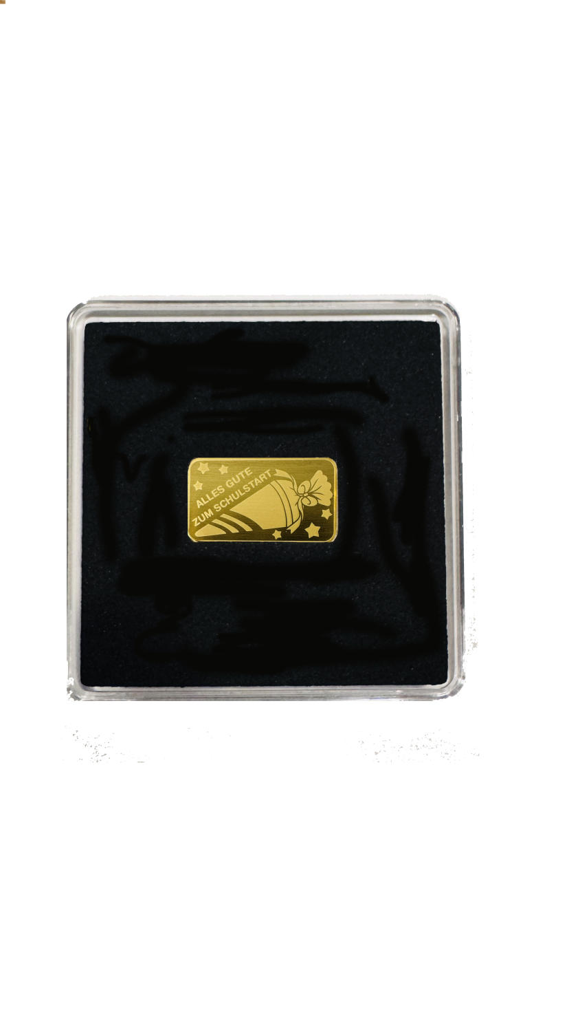 Zur Einschulung - Goldbarren mit pers. Gravur - Goldbarren mit Kapsel